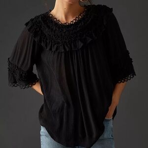Anthropologie • Black ruffled blouse